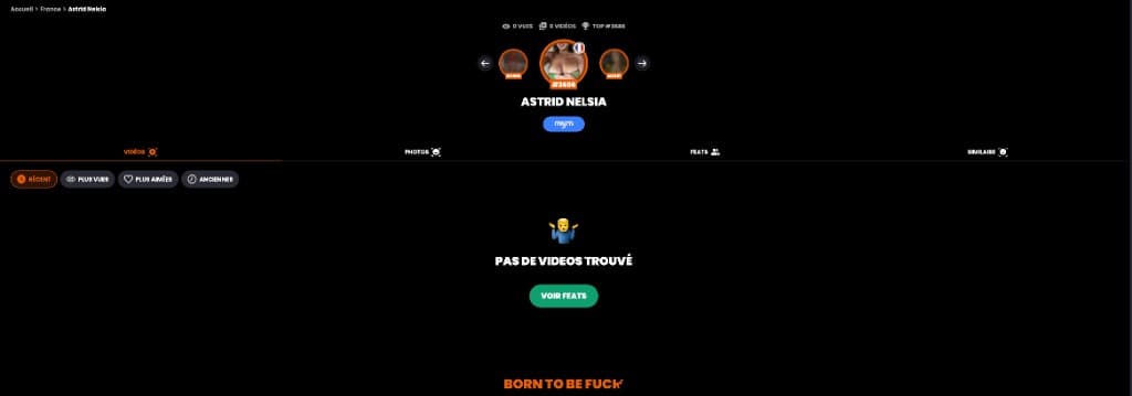 Page Astrid Nelsia sur Borntobefuck après suppression - aucune vidéo trouvée