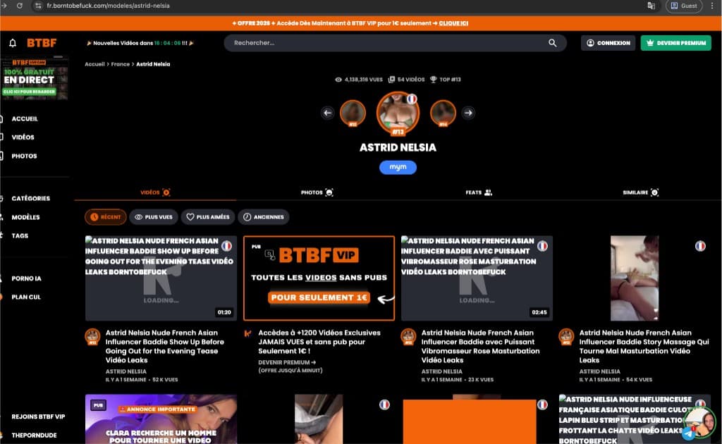 Page Astrid Nelsia sur Borntobefuck avant suppression - Top 13, 4 millions de vues