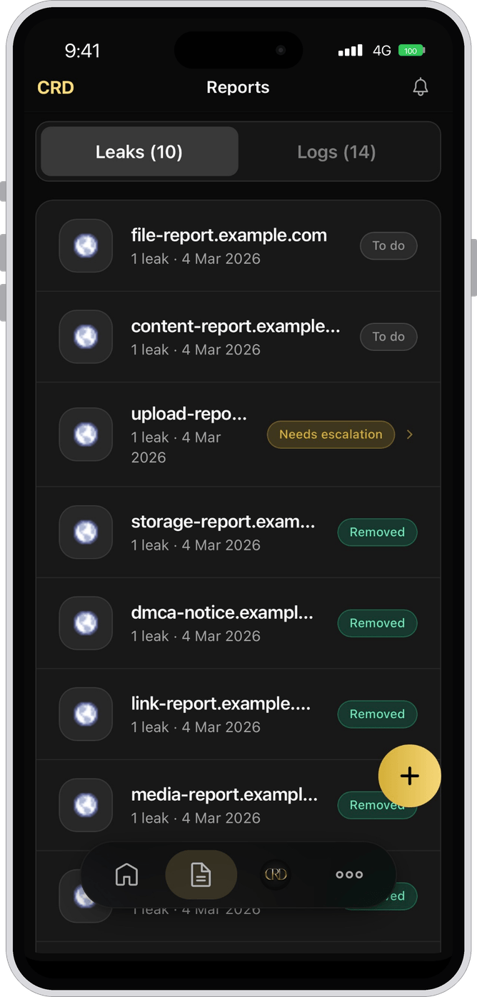 CRD app reports screen