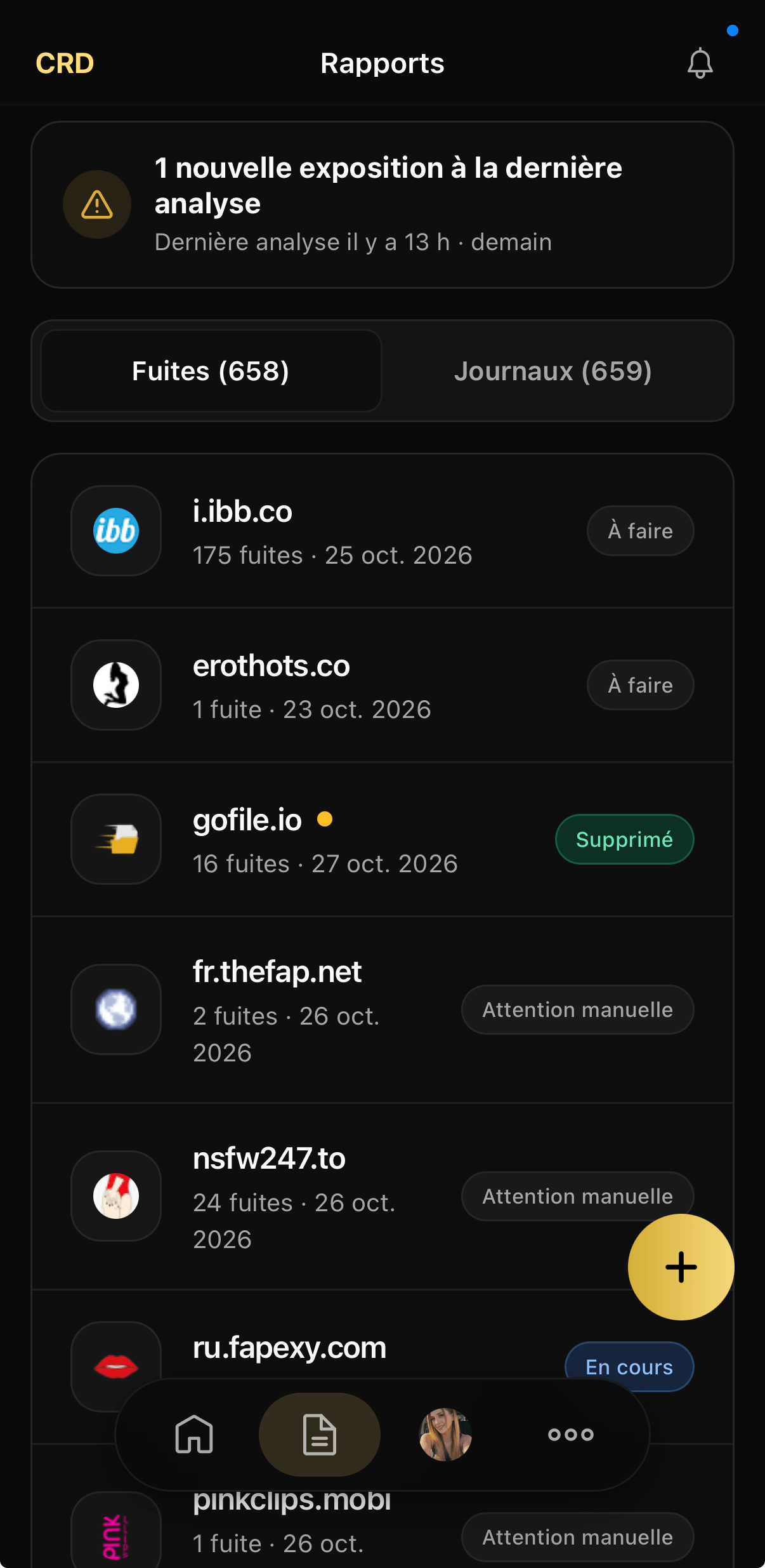 Aperçu de l’application CRD : rapports et statuts des liens
