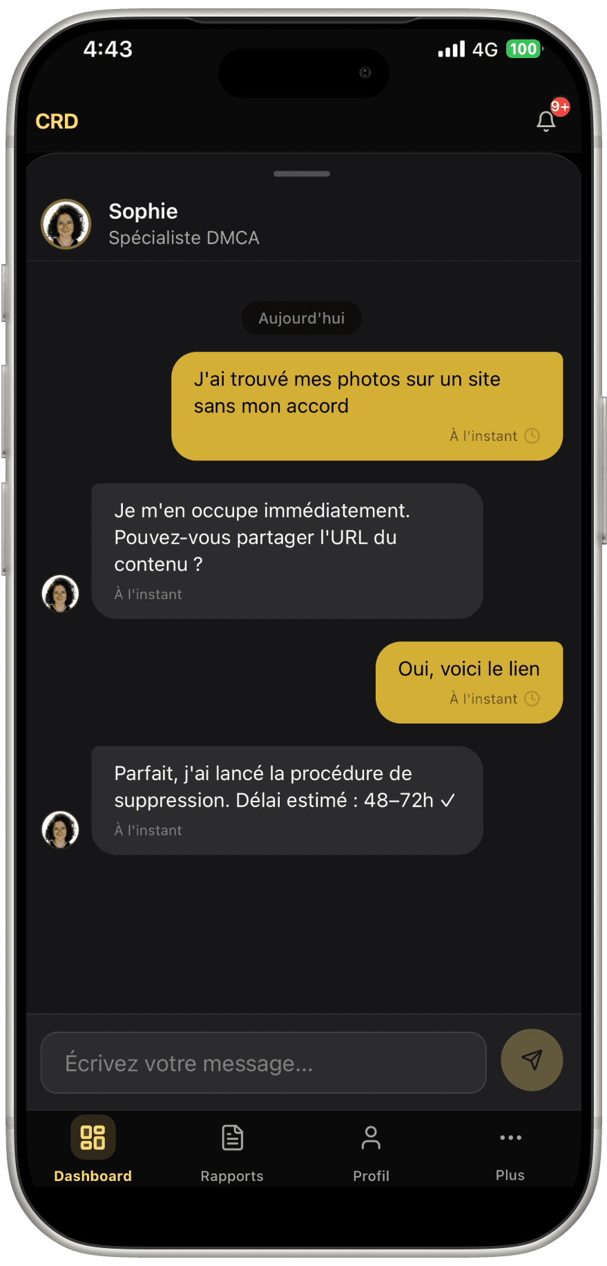 CRD App DMCA Support Chat