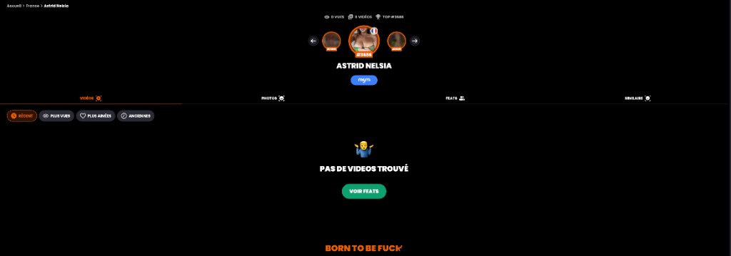 Page Astrid Nelsia sur Borntobefuck après suppression - aucune vidéo trouvée