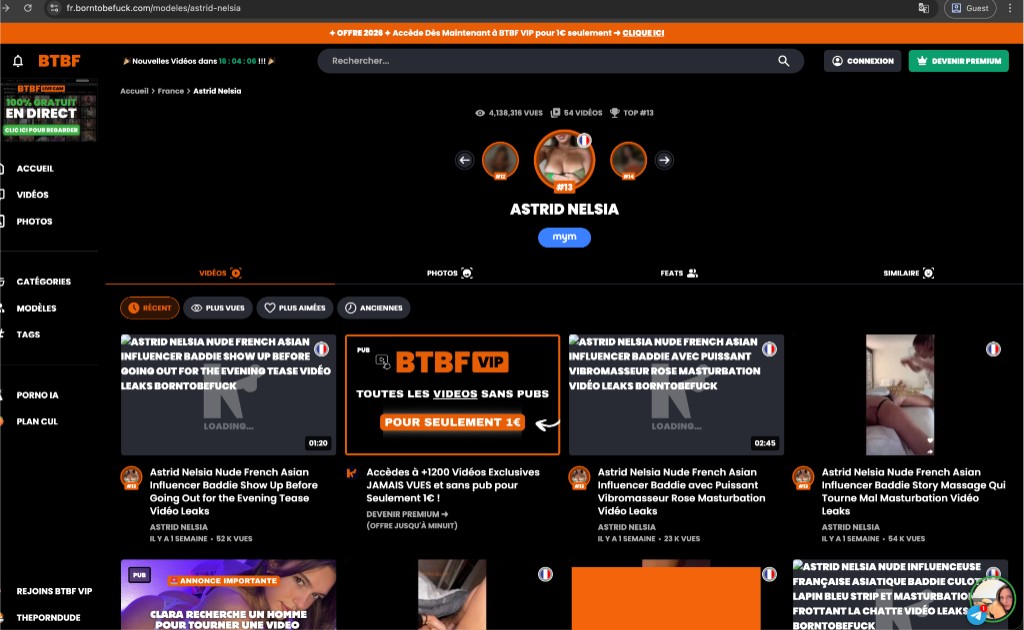 Page Astrid Nelsia sur Borntobefuck avant suppression - Top 13, 4 millions de vues