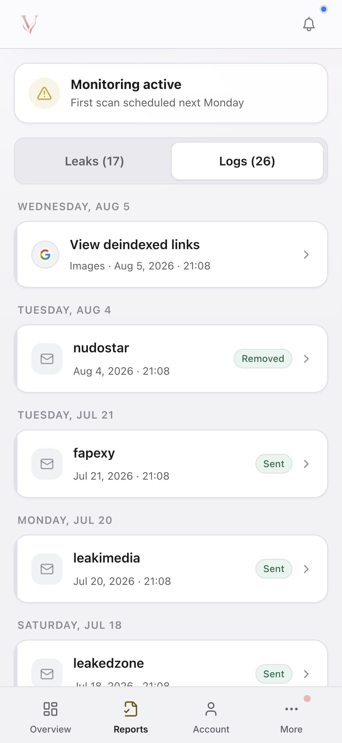 Creator app activity log