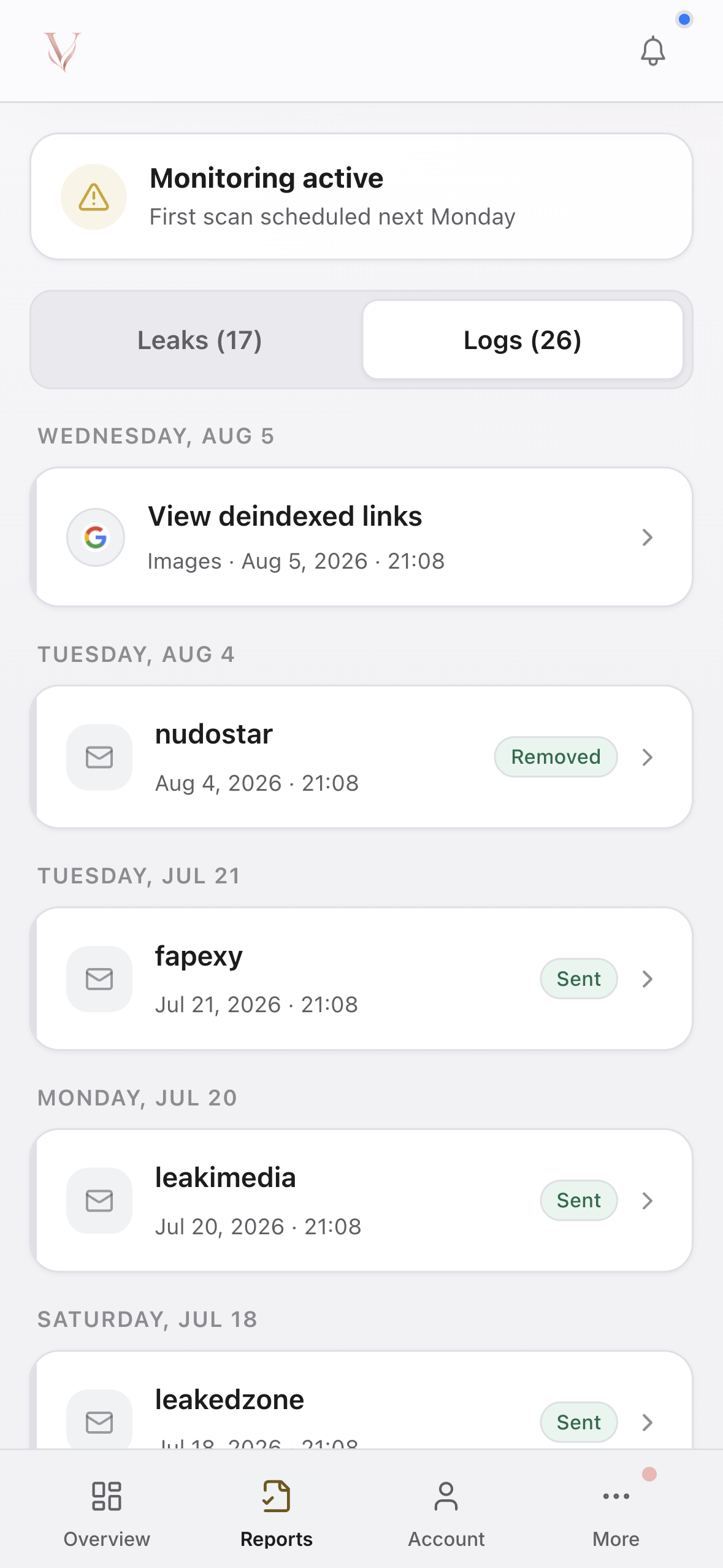 Creator app activity log